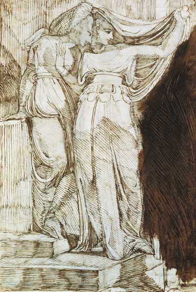 Two Female Figures Standing on Steps, Rome de Johann Heinrich Füssli