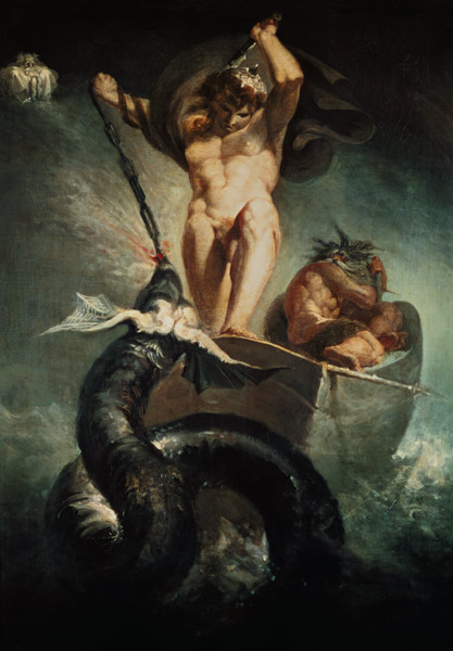 Thor in the fight with the Midgardschlange de Johann Heinrich Füssli