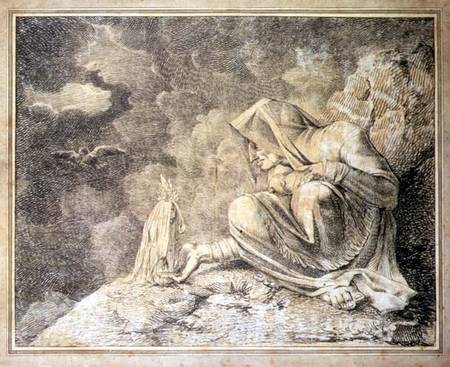 The Witch and the Mandrake (pencil & w/c on paper) de Johann Heinrich Füssli