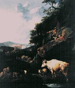 Landscape with shepherds and cattle. de Johann Heinrich Roos