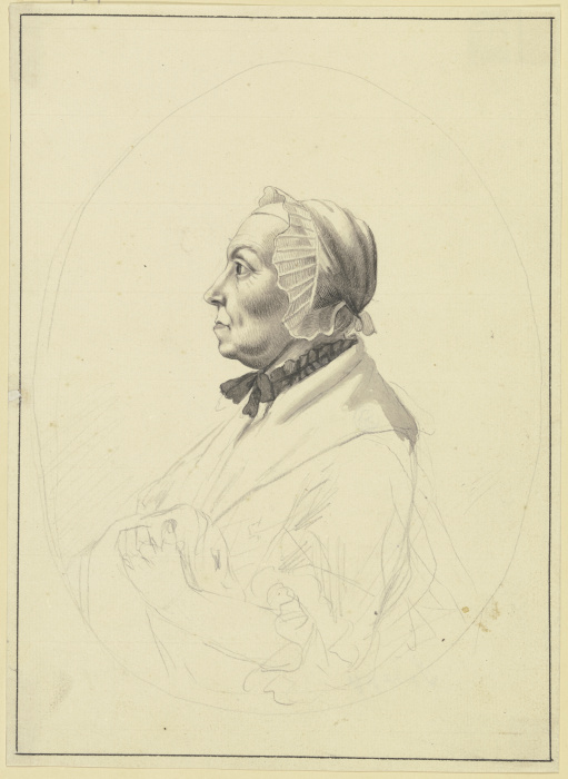 Brustbild einer Frau mit Haube im Profil nach links de Johann Heinrich Schepp