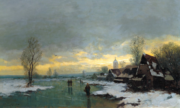 People Walking on a Frozen River de Johann II Jungblut