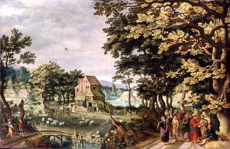 Landscape with Christ healing the Blind Man (panel) de Johann Jacob Besserer