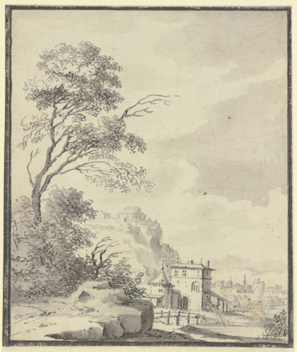 Landschaft mit einem Haus mit Turm de Johann Ludwig Aberli