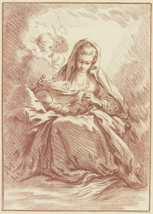Madonna mit dem Kind auf dem Schoß und drei Engelsköpfchen de Johann Ludwig Ernst Morgenstern