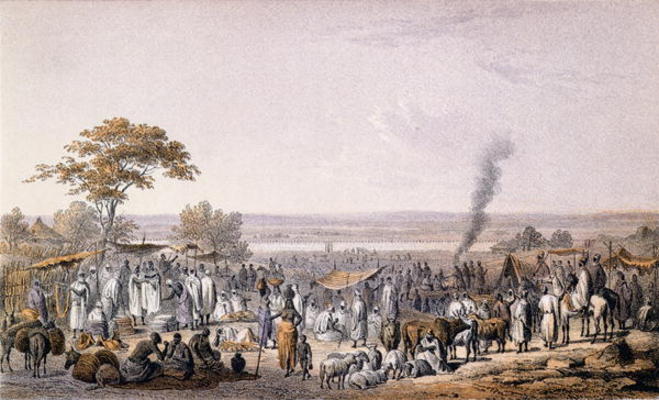 The Market in Sokoto in 1853, from 'Travels and Discoveries in North and Central Africa' by Heinrich de Johann Martin Bernatz