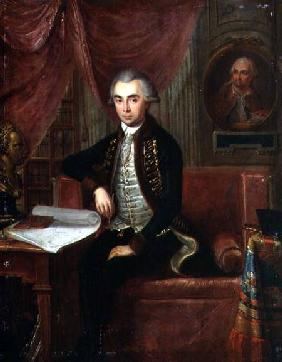 Portrait of Samuel Teleki with an oval portrait of Samuel Bruchental in the background