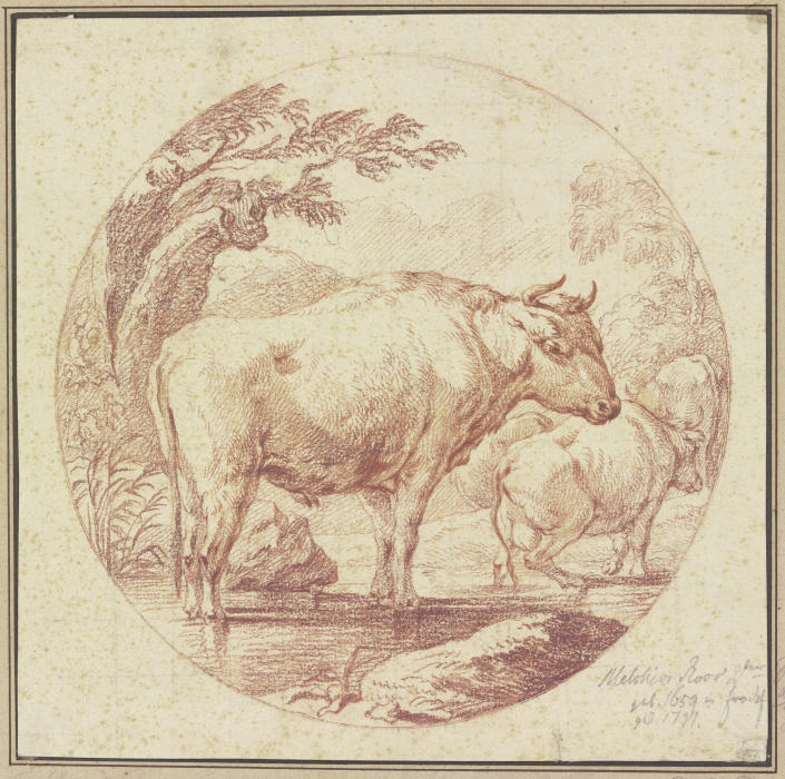 Cattle drinking de Johann Melchior Roos
