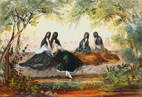 Young mexicans with veil de Johann Moritz Rugendas