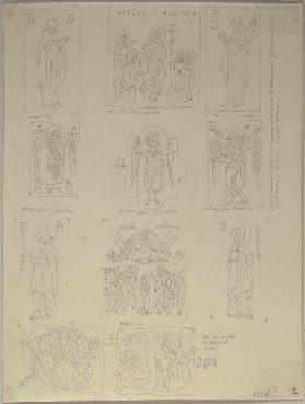 Abbildungen vom Deckel eines Evangeliars, welches sich in der Bibliothek zu Siena befinde und von gr