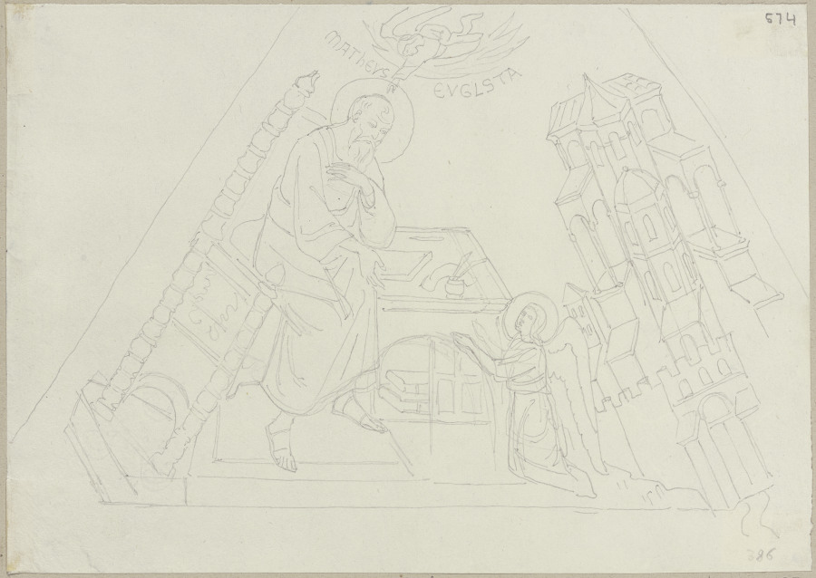 Der Heilige Matthäus - Die vier Evangelisten am Kreuzgewölbe über dem Hauptaltar der oberen Kirche v de Johann Ramboux