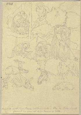 Detailansicht der Anachoreten in Theben im Camposanto in Pisa, nach Pietro Lorenzetti