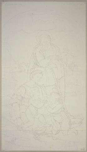 Die Heilige Familie mit dem Johannesknaben, nach einem Fresko von Raffaello dal Colle im Castel Bucc
