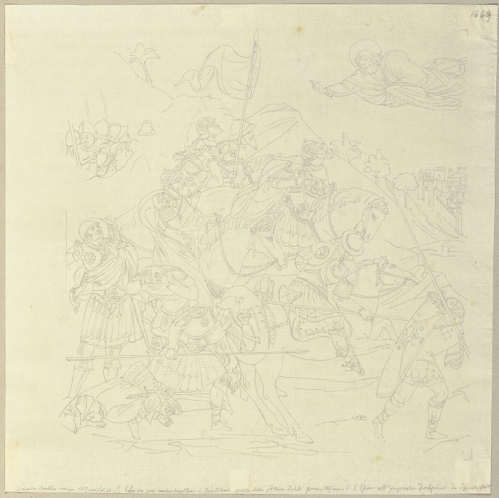 Die Schlacht des heiligen Efeso gegen die Ungläubigen von Sardinien, nach einem Fresko im Camposanto de Johann Ramboux