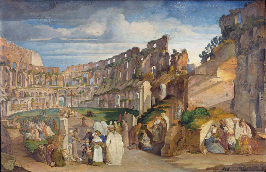 Capuchin Sermon at the Colosseum of Rome de Johann Ramboux