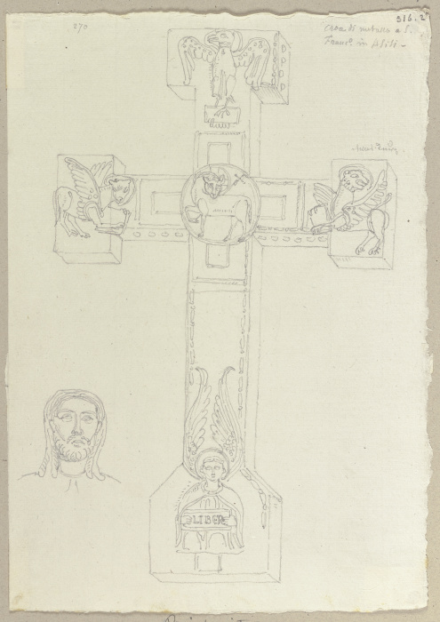 Rückseite eines Kruzifixes und eine Kopfstudie de Johann Ramboux