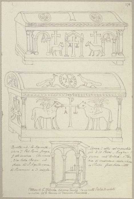 Zwei Sarkophage sowie das Ziborium und der Altar in Sant’Apollinare in Classe de Johann Ramboux