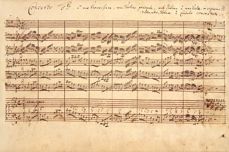 The Brandenburg Concertos, No.5 D-Dur, 1721 (pen and ink on paper) (see also 308416 and 308425) de Johann Sebastian Bach