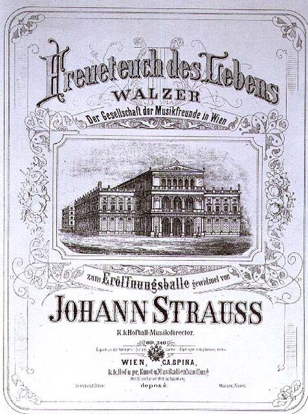 Poster advertising 'Freueteuch des Lebens', a waltz de Johann Strauss the Younger