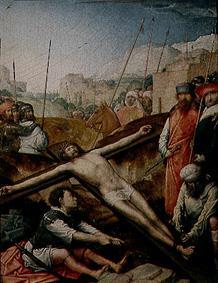 Christ is nailed onto the cross. de Johann von Flandern