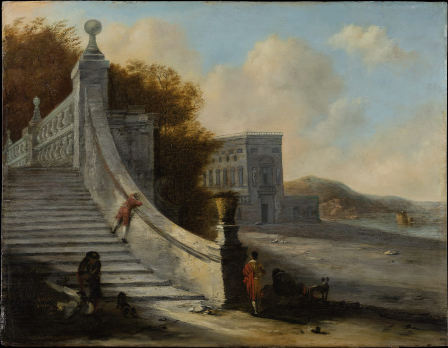 Palace with Outdoor Stairs at the Sea de Johann Wilhelm Baur