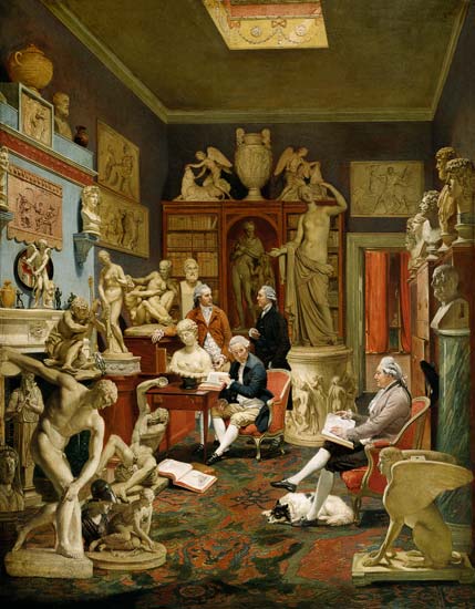 Charles Townley and his Friends in the Towneley Gallery, 33 Park Street, Westminster de Johann Zoffany