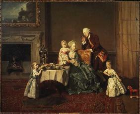 Portrait of the family of the 14th Lord Willoughby de Broke in the breakfast-room