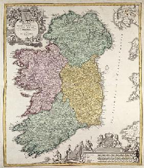 Map of Ireland showing the Provinces of Ulster, Munster, Connaught and Leinster, Johann B. Homann, c
