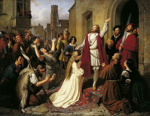 Die Wiedertäufer (Johann van Leyden tauft ein Mädchen) de Johann Carl Baehr (Baer)