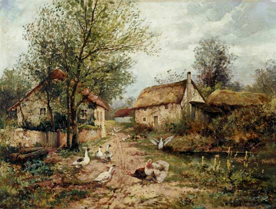 Poultry by a Pond in a Farmyard de Johannes Hendrik Weissenbruch