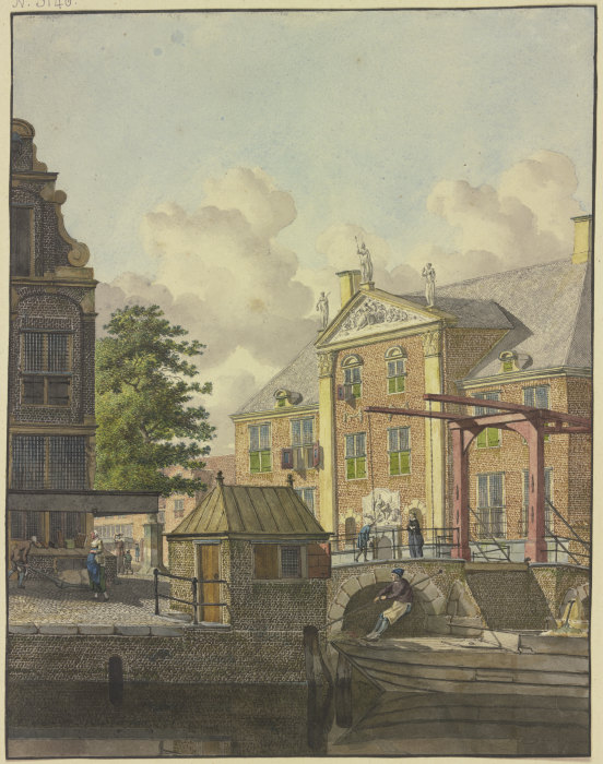 Schleusentor vor einem Palast mit einem Basrelief de Johannes Huibert Prins
