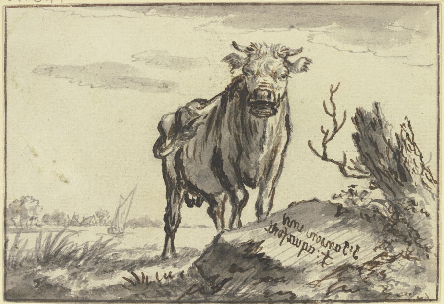 Ein Stier von vorne gesehen bei einem Baumstamm de Johannes Janson