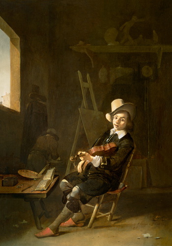 Self Portrait of the Artist Playing a Violin de Johannes Lingelbach