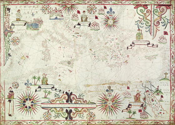 Map of the Mediterranean, 1625 (gouache on paper) de Johannes Oliva