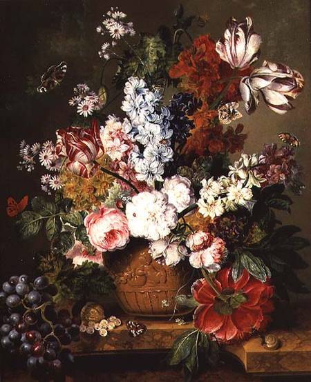 Fruit and Flowers on a Marble Ledge de Johannes or Jacobus Linthorst