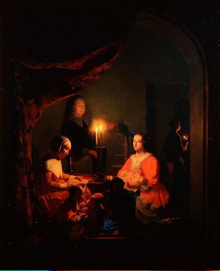 A Family in a Candlelit Interior de Johannes Rosierse