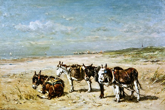 Donkeys on the Beach de Johannes Hubertus Leonardus de Haas