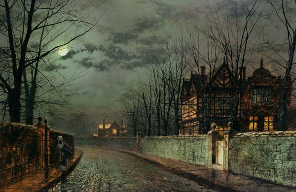 Old English House, Moonlight After Rain de John Atkinson Grimshaw