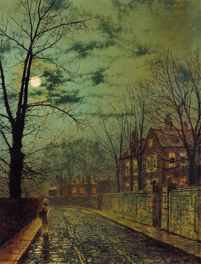 Suburb street at moonlight de John Atkinson Grimshaw