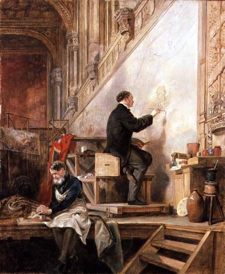 Daniel Maclise (1806-70) painting his mural 'The Death of Nelson' in the House of Lords de John Ballantyne