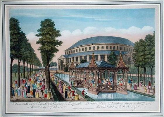 The Chinese House, the Rotunda and the Company in Masquerade in Ranelagh Gardens (coloured aquatint) de John Bowles