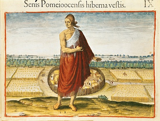 Pomeiooc Elder in a winter garment, from ''Admiranda Narratio'', published  by Theodore de Bry de John Bry Theodore de (1528-98) after White