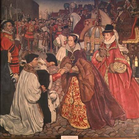 Queen Mary (1516-58) and Princess Elizabeth (1533-1603) entering London, 1553 de John Byam Liston Shaw