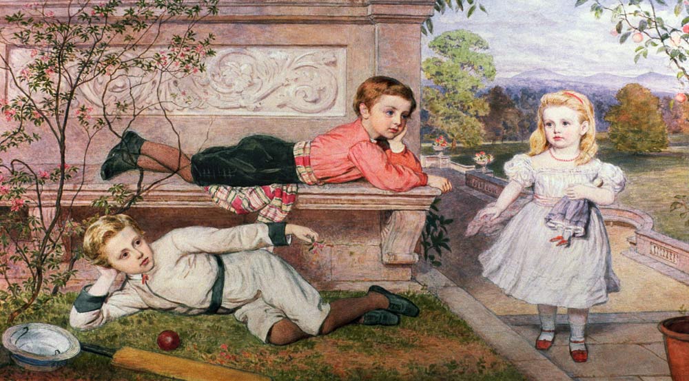 The Farrer Children, Gaspard, Henry and Cecilia in the Gardens of a Country House in Berkshire de John Collingham Moore