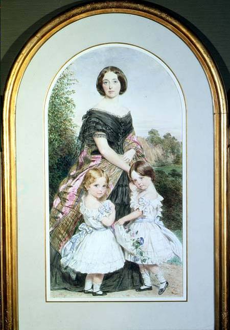 Portrait of a lady with her two daughters de John Collingham Moore