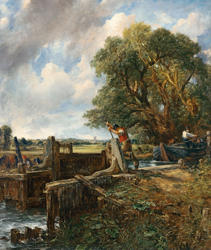 Barges passing a lock on the Stour de John Constable