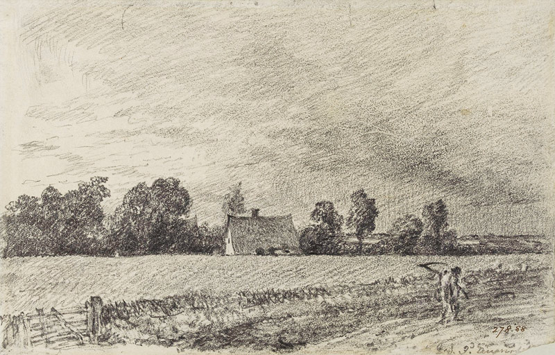 Cottages and road, East Bergholt, pencil de John Constable