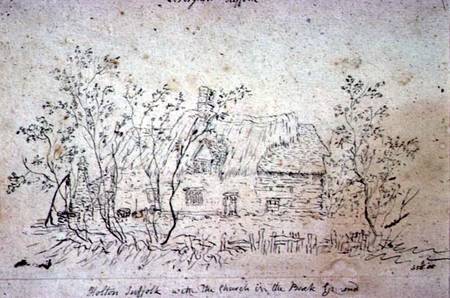 Cottage at East Bergholt, with a well de John Constable