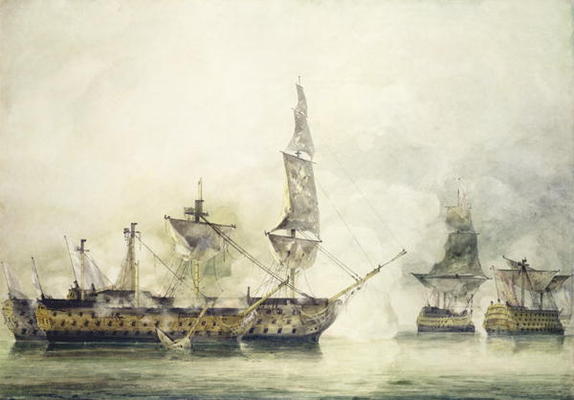 H.M.S. Victory at the Battle of Trafalgar, 1805, (w/c) de John Constable