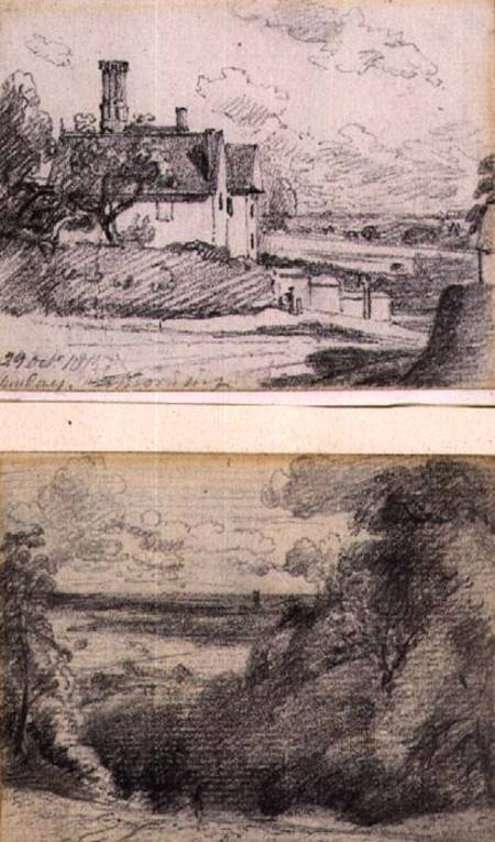 A Manor House, 1815, and Dedham from near Gun Hill, Langham de John Constable